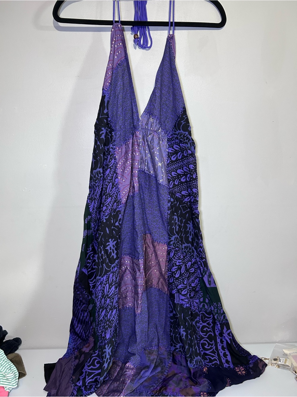 Advance Apparels Purple Patchwork Halter Maxi Dress One Size Boho Fairycore